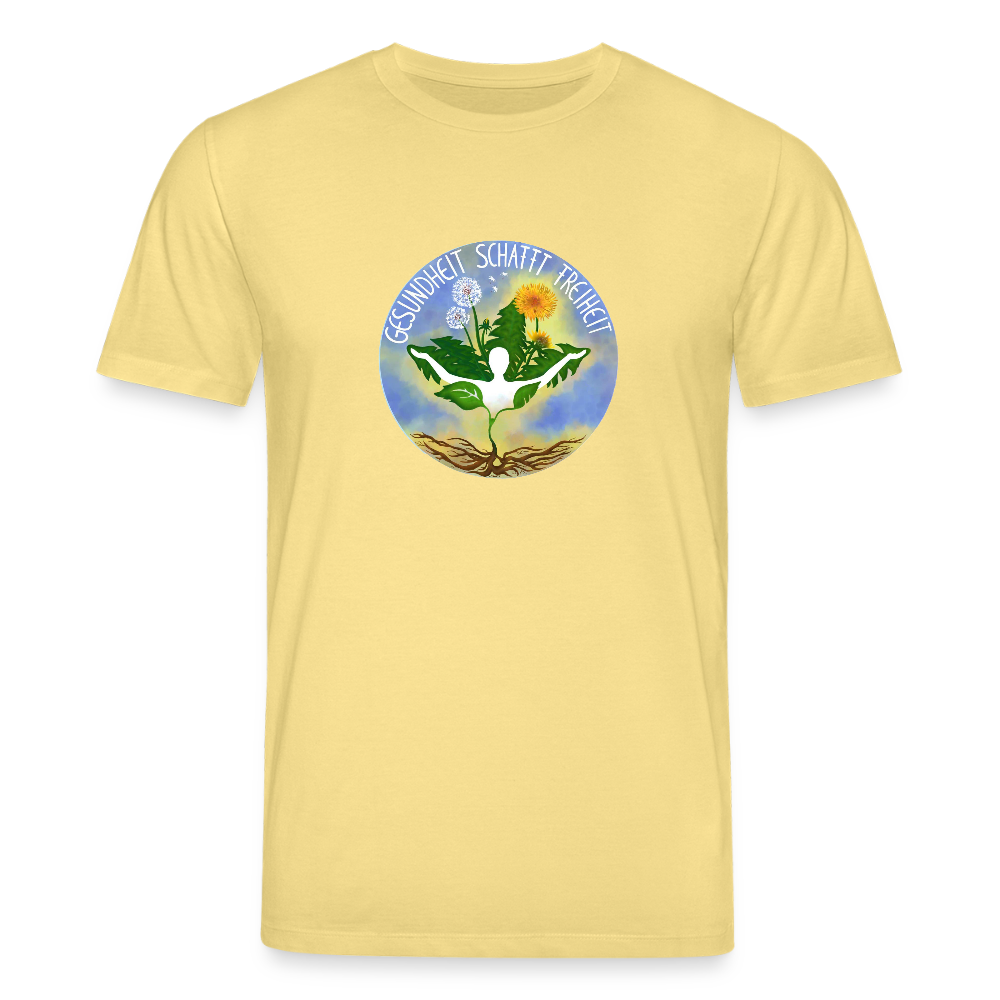 Gesundheit schafft Freiheit (3) / 100% Bio T-Shirt Herren (weiß) - Gelb Viva