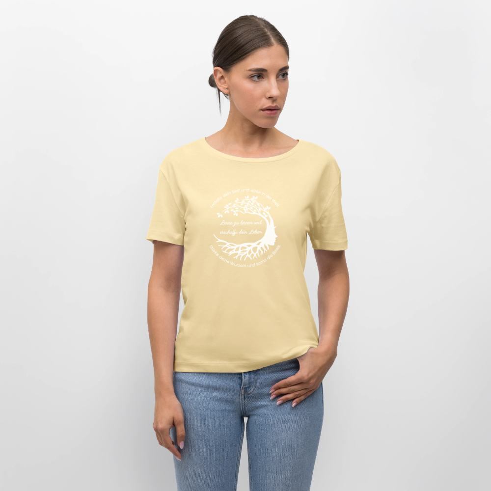 Wissen schafft Freiheit (Entfalte dein Sein) / 100% Bio Frauen T-Shirt Relaxed Rundhals - Creme