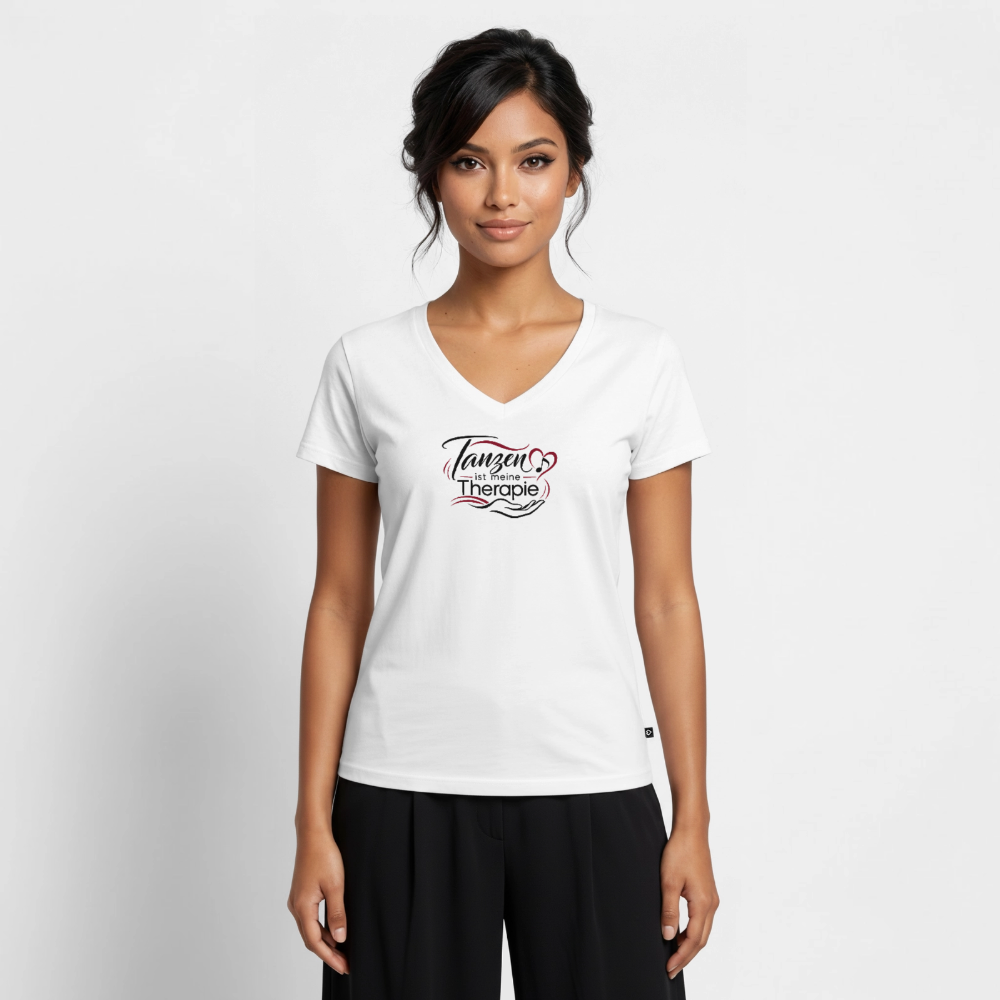 Tanzen ist meine Therapie - 100% Bio- T-Shirt mit V-Ausschnitt - Weiß