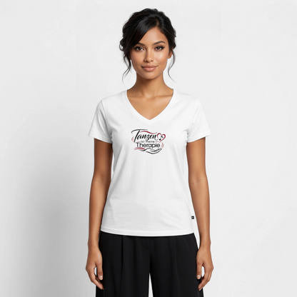 Tanzen ist meine Therapie - 100% Bio- T-Shirt mit V-Ausschnitt - Weiß