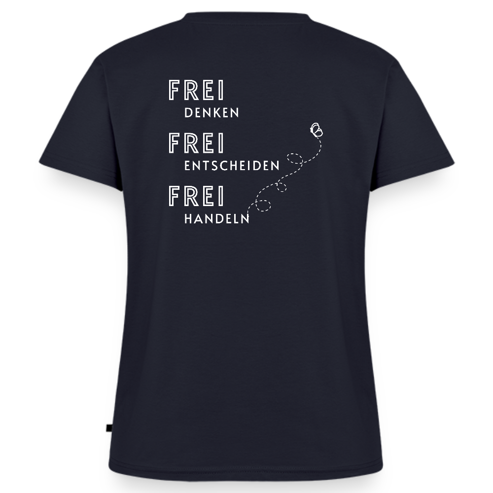 Gesundheit schafft Freiheit (FREI) / 100% Bio Frauen Bio-T-Shirt mit V-Ausschnitt - Navy
