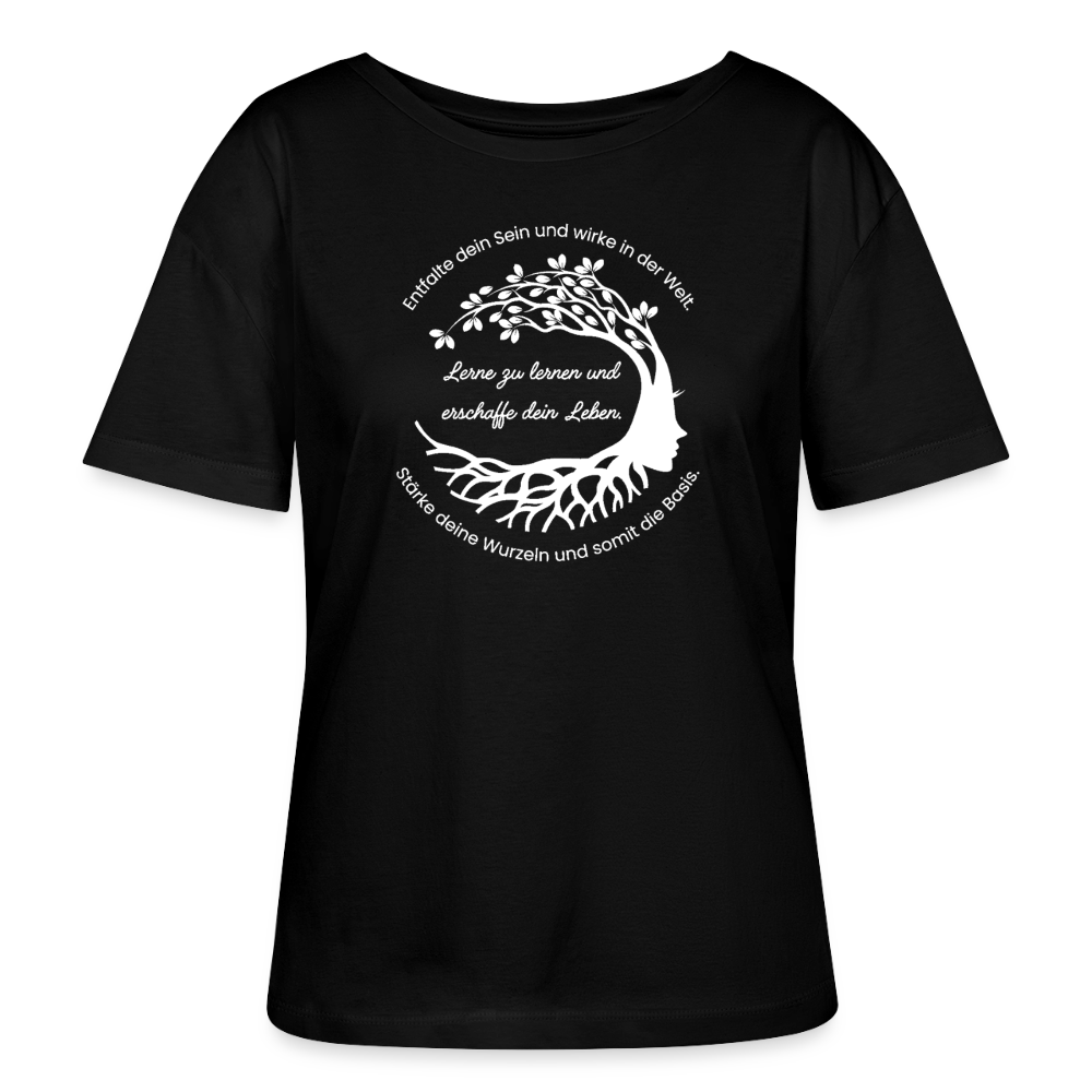 Wissen schafft Freiheit (Entfalte dein Sein) / 100% Bio Frauen T-Shirt Relaxed Rundhals - Schwarz