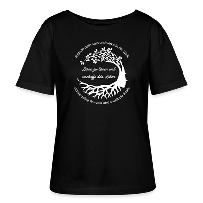Wissen schafft Freiheit (Entfalte dein Sein) / 100% Bio Frauen T-Shirt Relaxed Rundhals - Schwarz