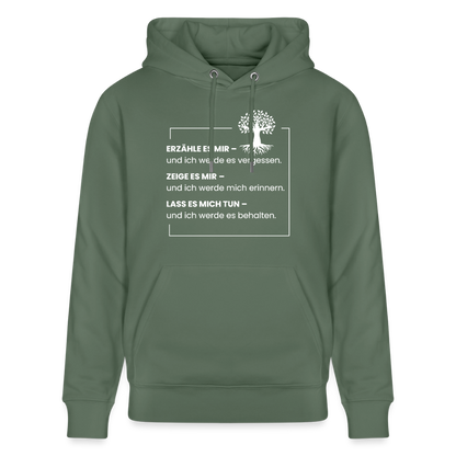 Wissen schafft Freiheit (Erzähle es mir) / Unisex Bio-Hoodie - Tanngrün