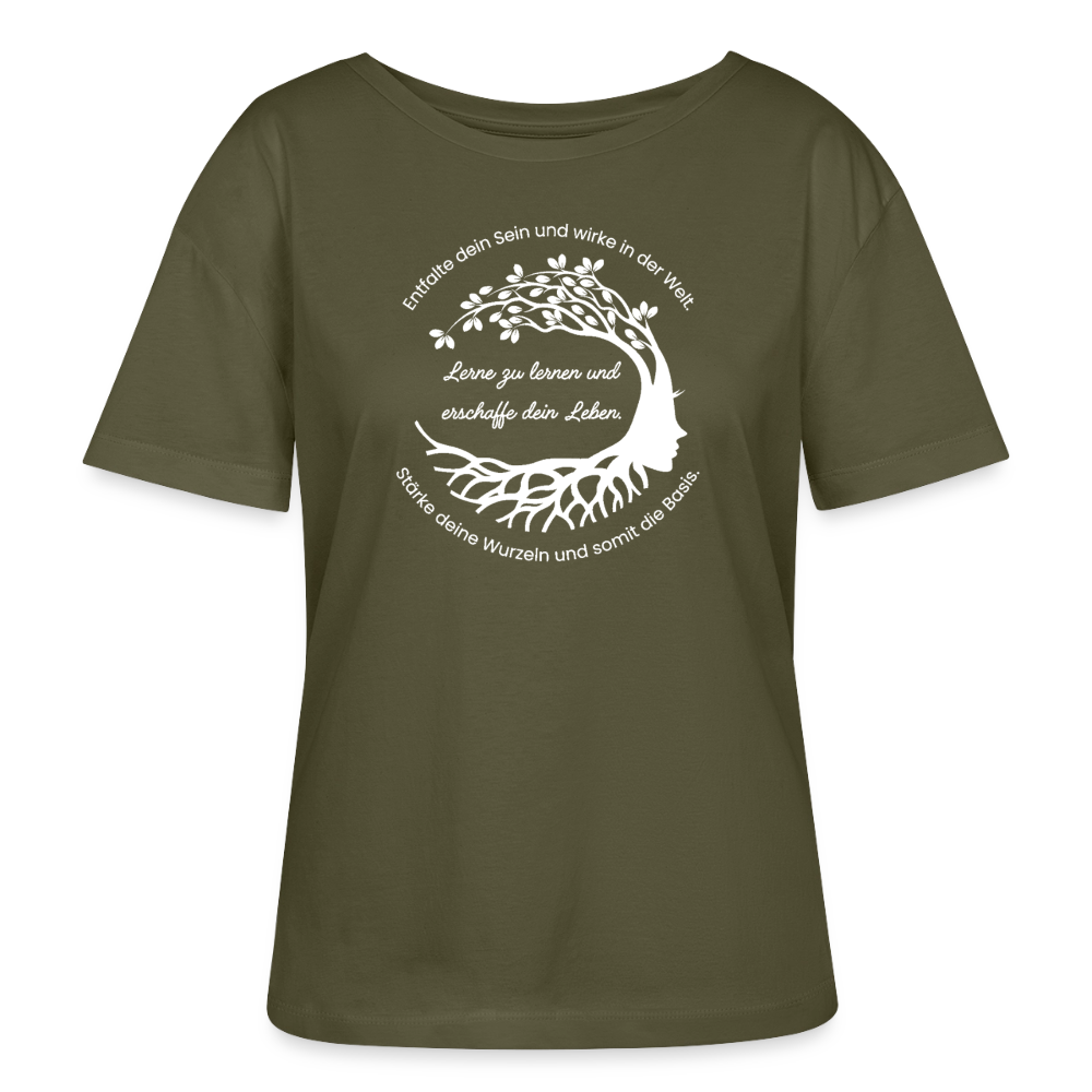 Wissen schafft Freiheit (Entfalte dein Sein) / 100% Bio Frauen T-Shirt Relaxed Rundhals - Khaki