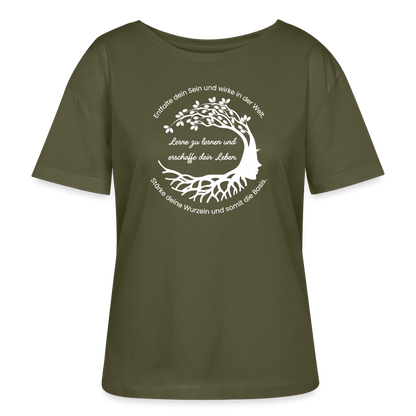 Wissen schafft Freiheit (Entfalte dein Sein) / 100% Bio Frauen T-Shirt Relaxed Rundhals - Khaki