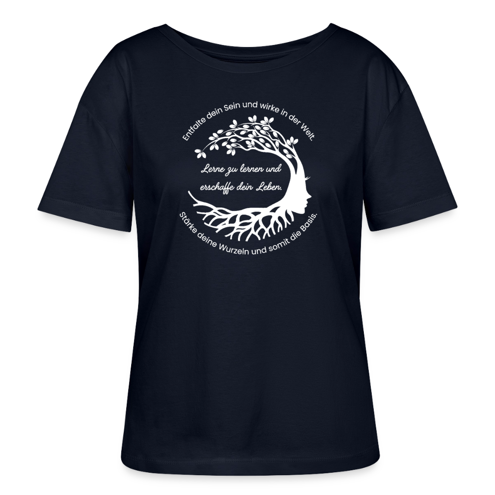 Wissen schafft Freiheit (Entfalte dein Sein) / 100% Bio Frauen T-Shirt Relaxed Rundhals - Navy