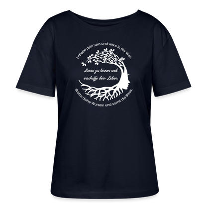 Wissen schafft Freiheit (Entfalte dein Sein) / 100% Bio Frauen T-Shirt Relaxed Rundhals - Navy