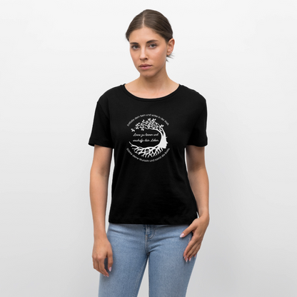 Wissen schafft Freiheit (Entfalte dein Sein) / 100% Bio Frauen T-Shirt Relaxed Rundhals - Schwarz