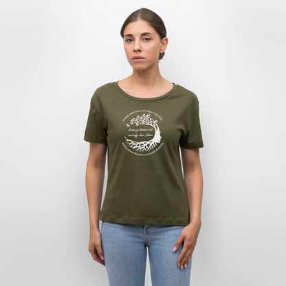 Wissen schafft Freiheit (Entfalte dein Sein) / 100% Bio Frauen T-Shirt Relaxed Rundhals - Khaki