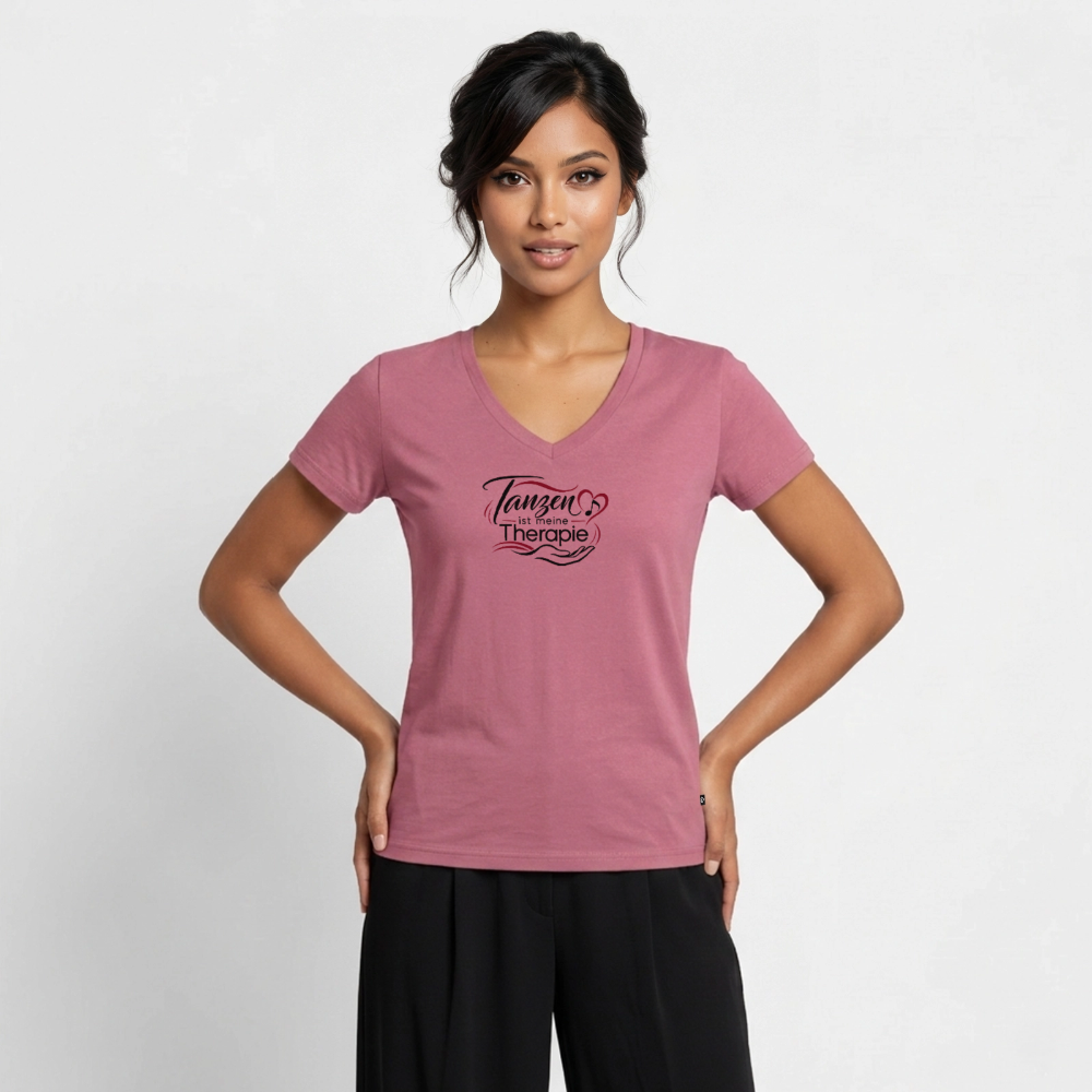 Tanzen ist meine Therapie - 100% Bio- T-Shirt mit V-Ausschnitt - Mauve