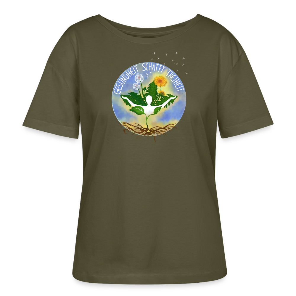 Gesundheit schafft Freiheit (Eins mit der Natur) / 100% Bio Frauen T-Shirt Relaxed Rundhals - Khaki