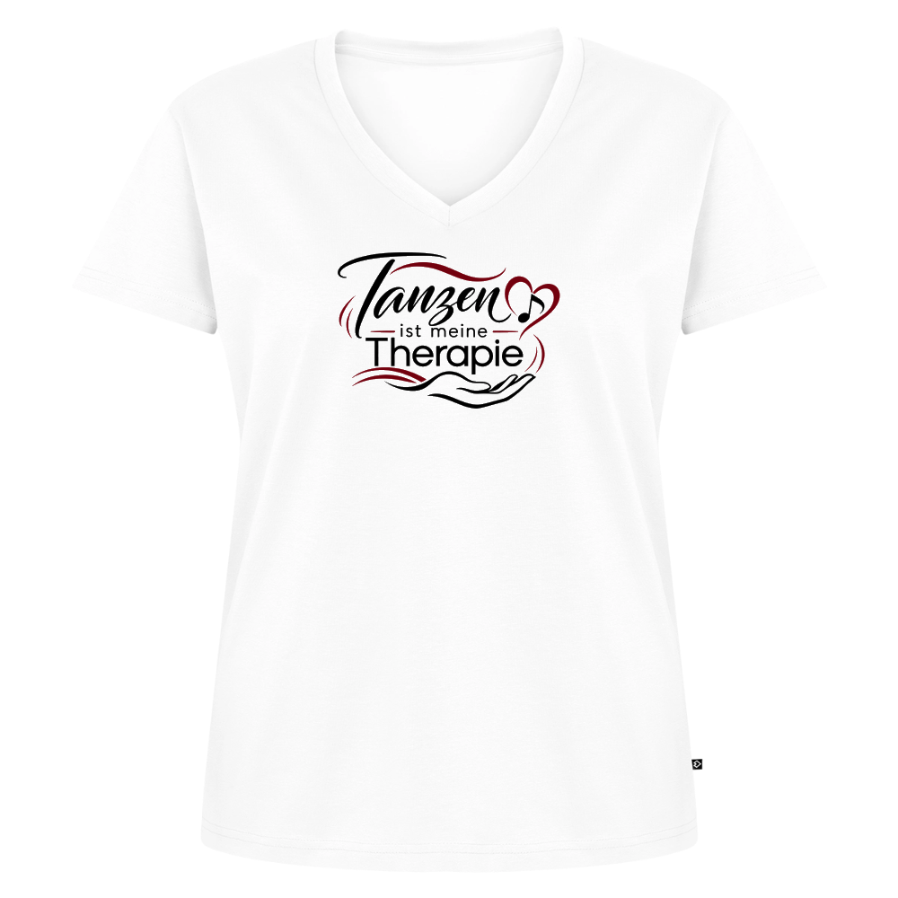 Tanzen ist meine Therapie - 100% Bio- T-Shirt mit V-Ausschnitt - Weiß