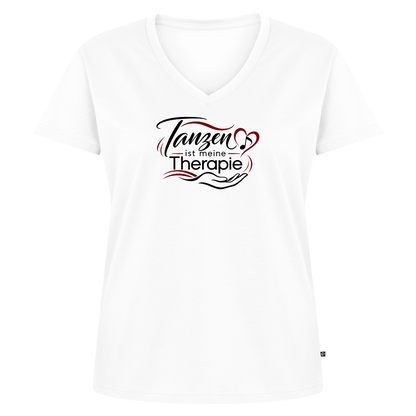 Tanzen ist meine Therapie - 100% Bio- T-Shirt mit V-Ausschnitt - Weiß