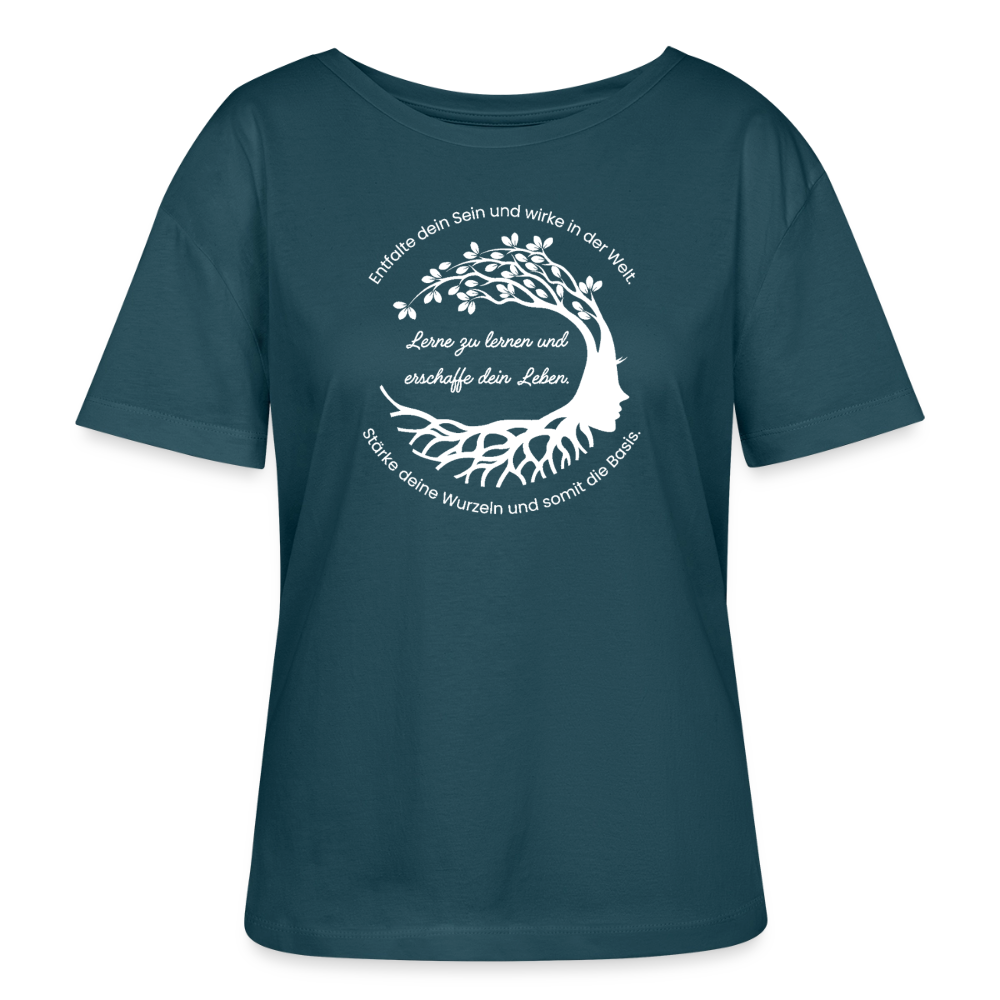 Wissen schafft Freiheit (Entfalte dein Sein) / 100% Bio Frauen T-Shirt Relaxed Rundhals - Dunkles Petrol