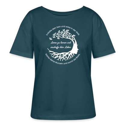 Wissen schafft Freiheit (Entfalte dein Sein) / 100% Bio Frauen T-Shirt Relaxed Rundhals - Dunkles Petrol