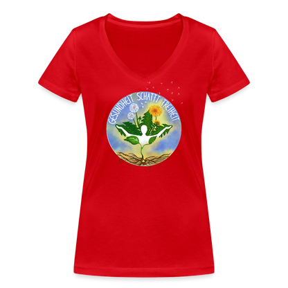 Gesundheit schafft Freiheit (Eins mit der Natur) / 100% Bio Frauen Bio-T-Shirt mit V-Ausschnitt - Rot