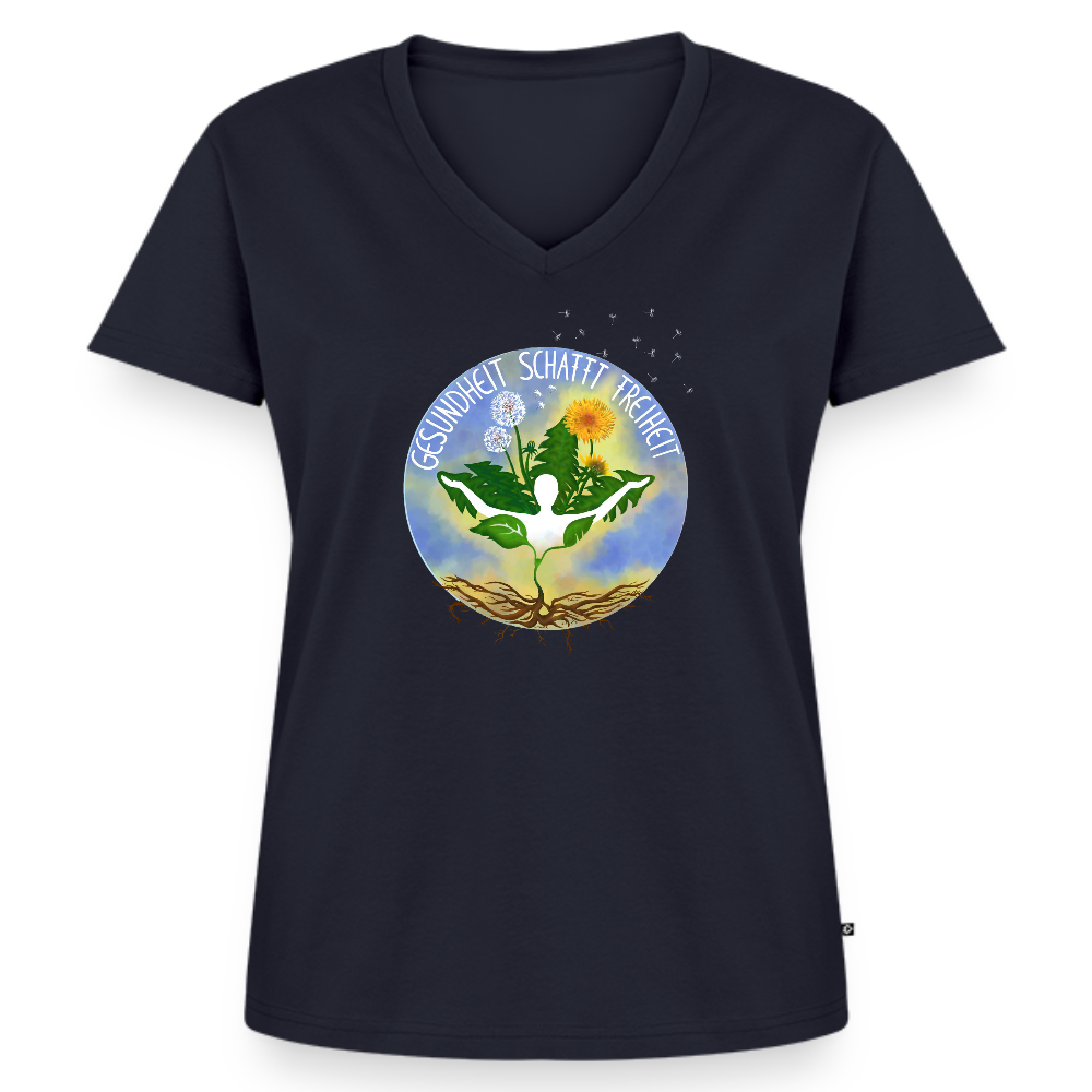 Gesundheit schafft Freiheit (FREI) / 100% Bio Frauen Bio-T-Shirt mit V-Ausschnitt - Navy