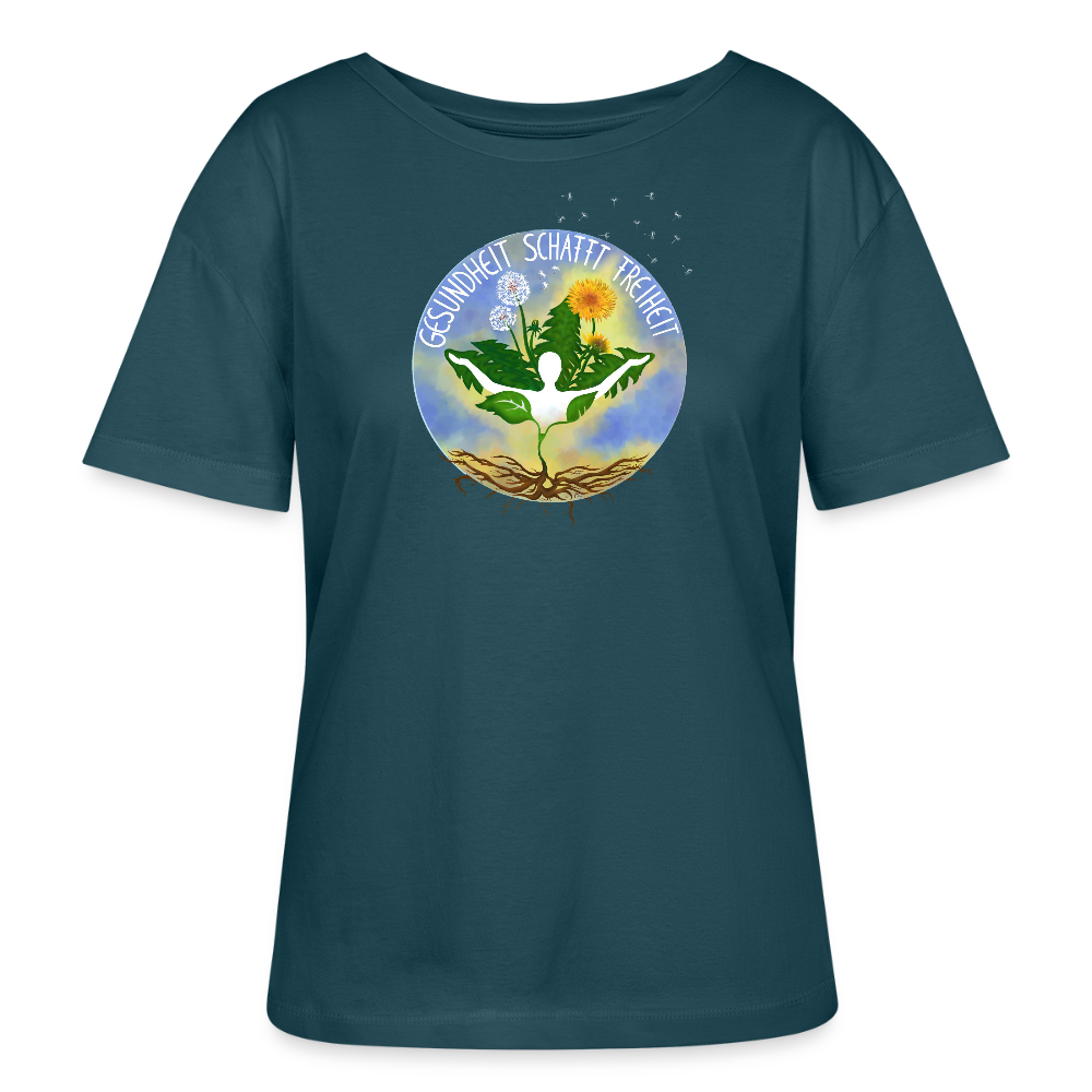 Gesundheit schafft Freiheit (Eins mit der Natur) / 100% Bio Frauen T-Shirt Relaxed Rundhals - Dunkles Petrol