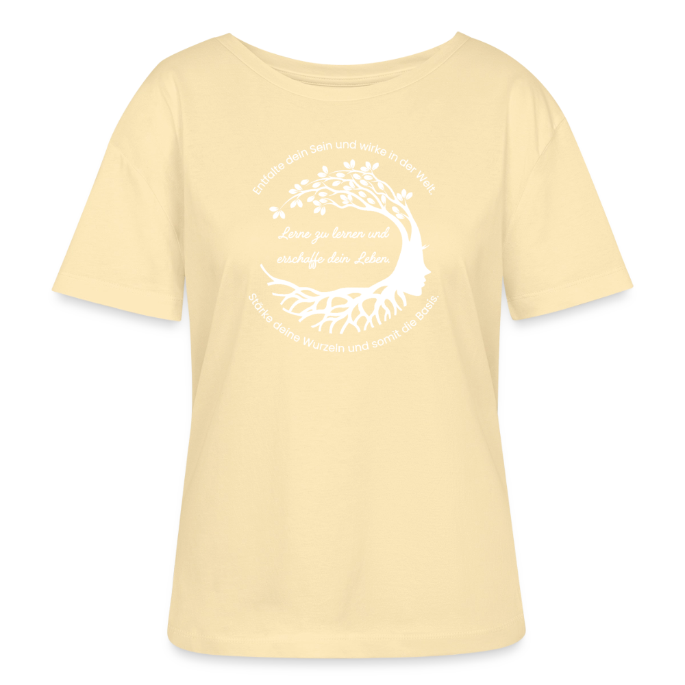 Wissen schafft Freiheit (Entfalte dein Sein) / 100% Bio Frauen T-Shirt Relaxed Rundhals - Creme