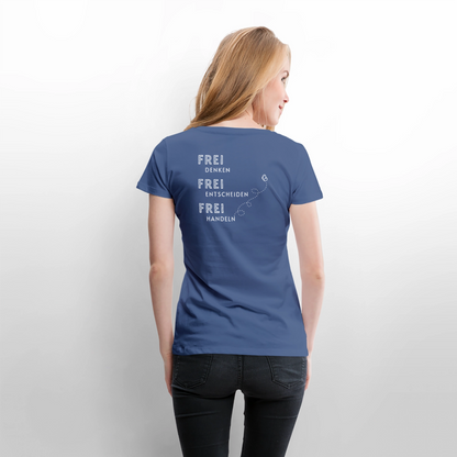 Gesundheit schafft Freiheit (FREI) / 100% Bio Frauen Premium T-Shirt (weiß) - Taubenblau