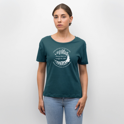 Wissen schafft Freiheit (Entfalte dein Sein) / 100% Bio Frauen T-Shirt Relaxed Rundhals - Dunkles Petrol