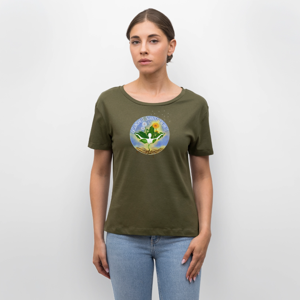Gesundheit schafft Freiheit (Eins mit der Natur) / 100% Bio Frauen T-Shirt Relaxed Rundhals - Khaki