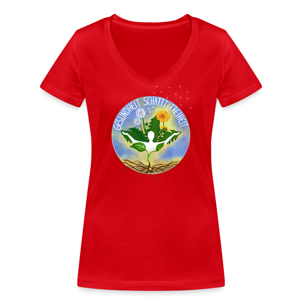 Gesundheit schafft Freiheit (Zurück zur Natur) / 100% Bio Frauen Bio-T-Shirt mit V-Ausschnitt - Rot