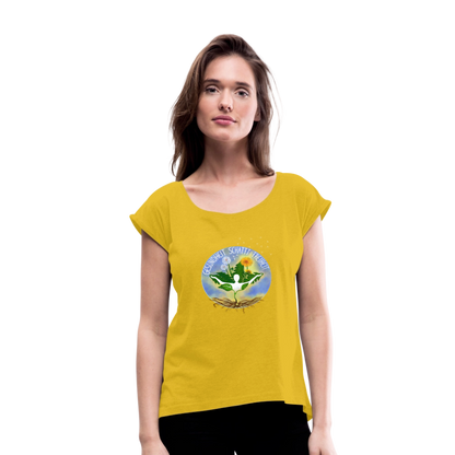 Gesundheit schafft Freiheit (Dein Weg) / Frauen T-Shirt mit gerollten Ärmeln - Senfgelb
