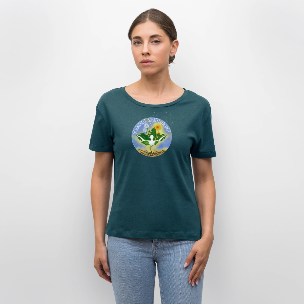 Gesundheit schafft Freiheit (Eins mit der Natur) / 100% Bio Frauen T-Shirt Relaxed Rundhals - Dunkles Petrol