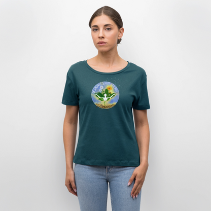 Gesundheit schafft Freiheit (Eins mit der Natur) / 100% Bio Frauen T-Shirt Relaxed Rundhals - Dunkles Petrol