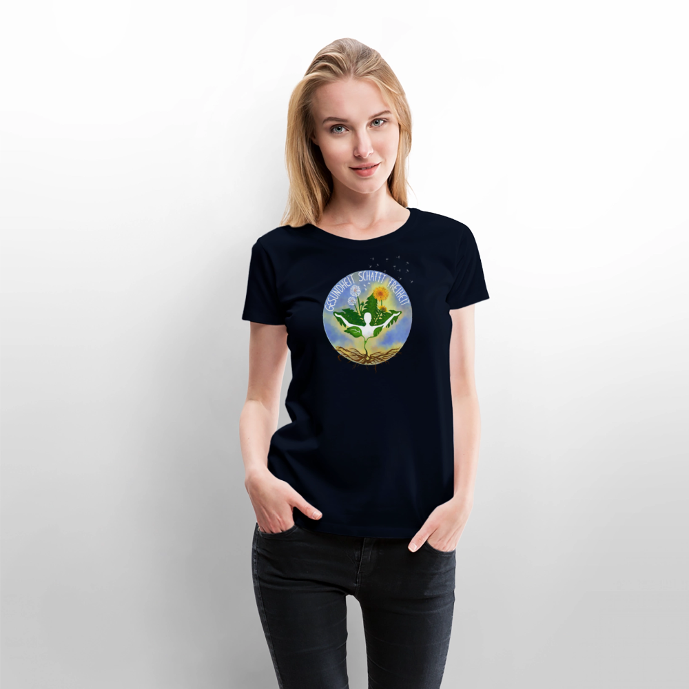 Gesundheit schafft Freiheit (Zurück zur Natur) / 100% Bio Frauen Premium T-Shirt (weiß) - Navy