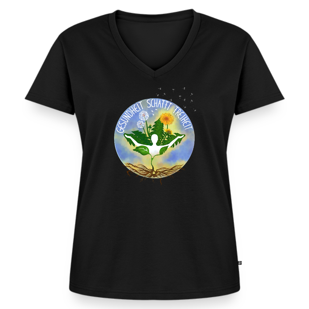 Gesundheit schafft Freiheit (Eins mit der Natur) / 100% Bio Frauen Bio-T-Shirt mit V-Ausschnitt - Schwarz