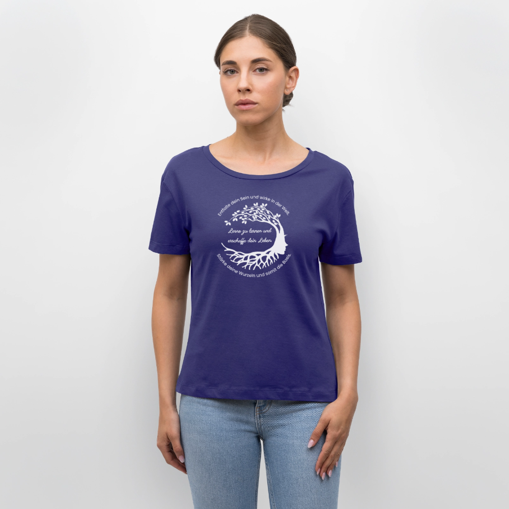 Wissen schafft Freiheit (Entfalte dein Sein) / 100% Bio Frauen T-Shirt Relaxed Rundhals - Dämmerung